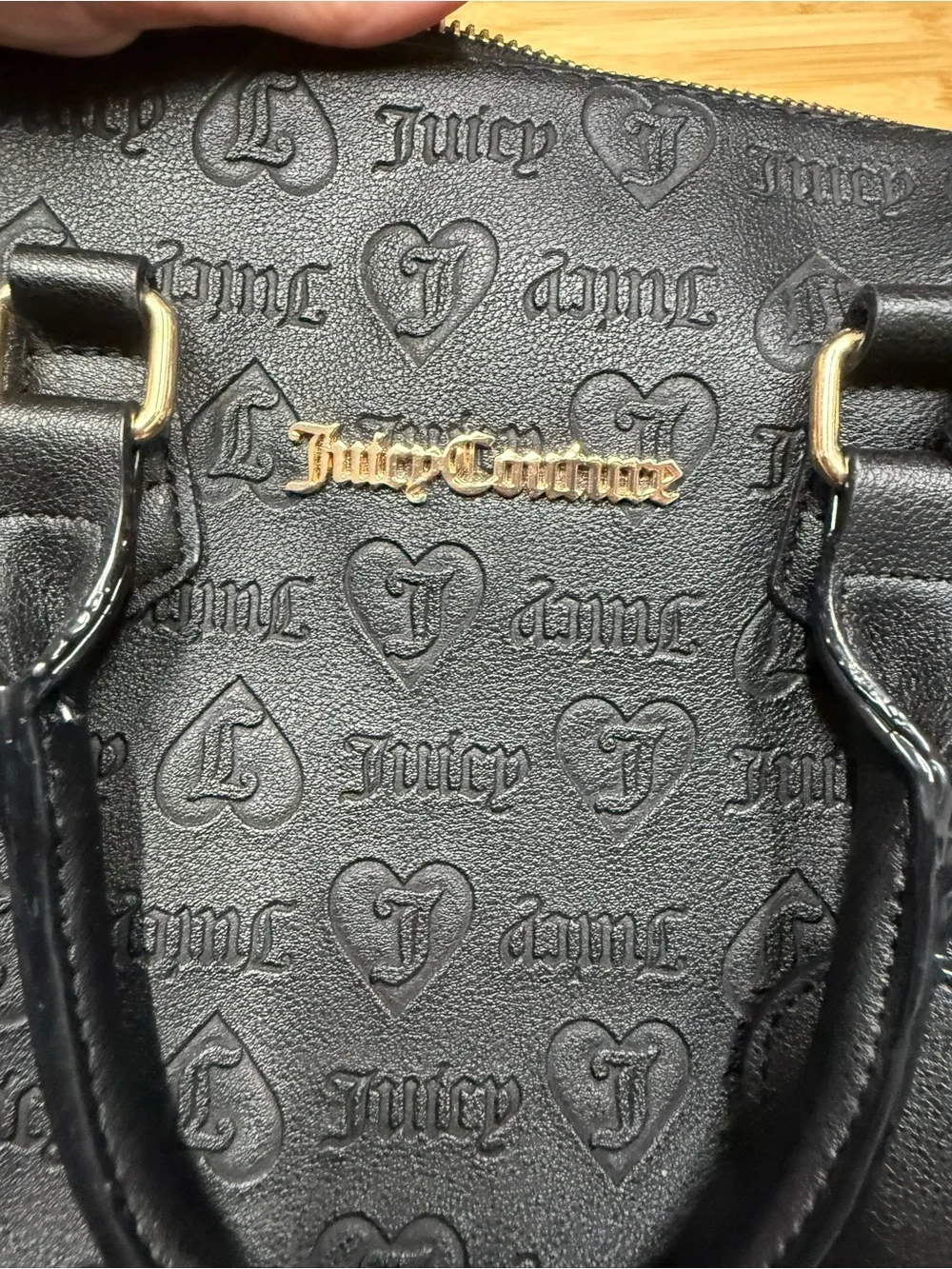 Juicy Couture Black Embossed Heart Satchel with Gold Logo